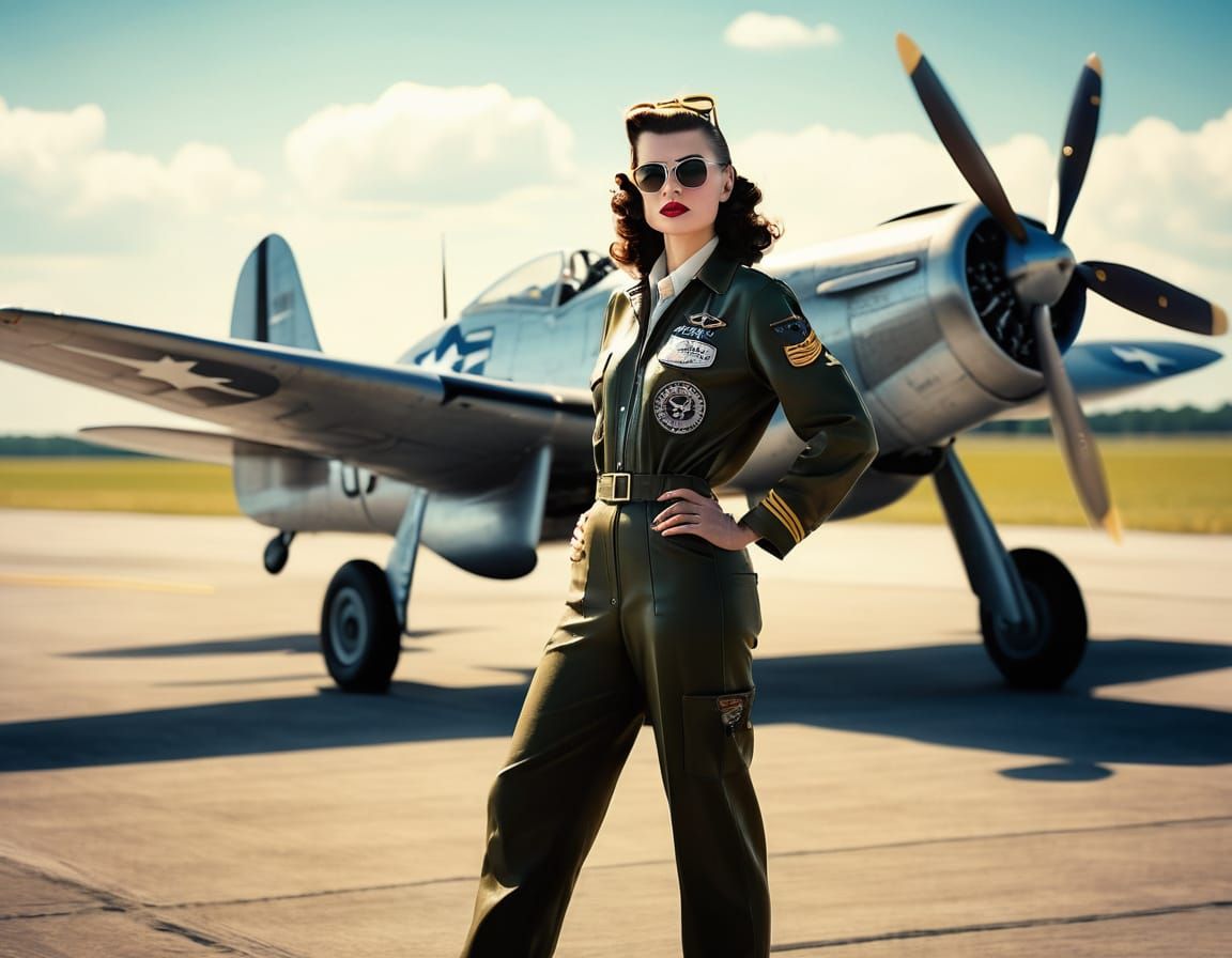 Vintage Pin-Up WASP Aviatrix in Cinematic Film Still