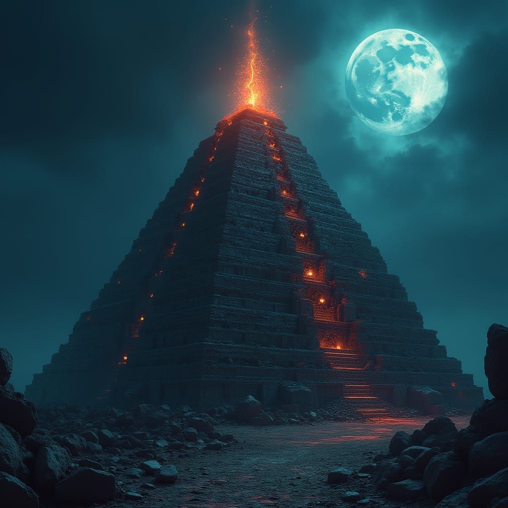 Babylonian Ziggurat with Glowing Glyphs: A Surreal Digital P...