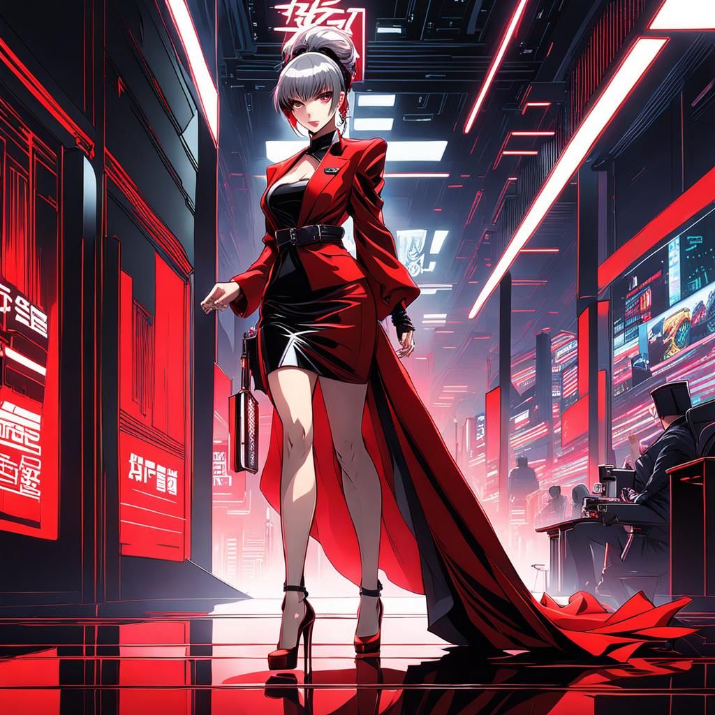 Ruthless Politician in Cyberpunk Anime Style