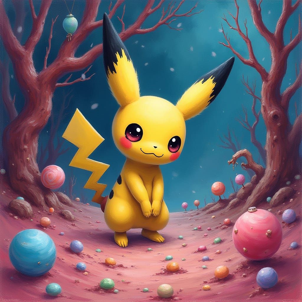 Mimikyu in Candyland: Surreal Gouache Dreamscape