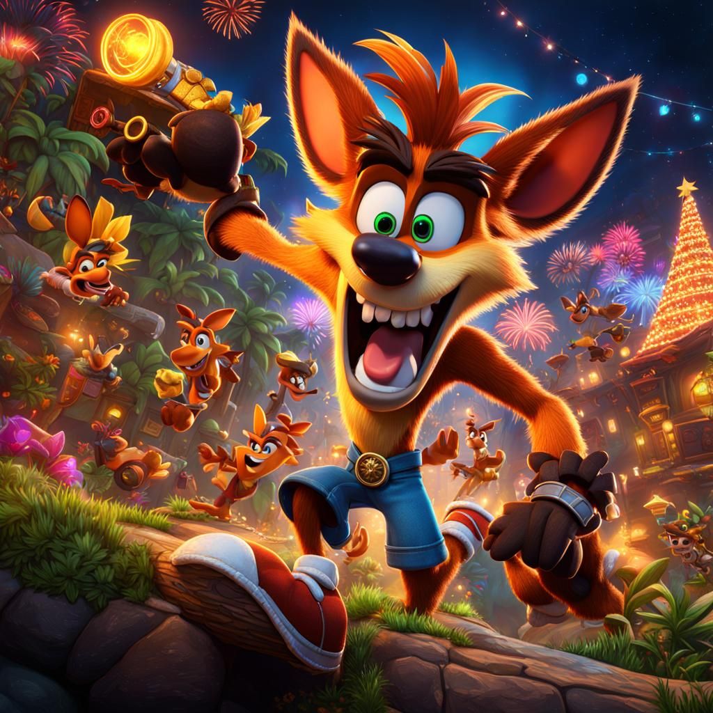 Crash Bandicoot Celebrates New Year, Digital Art