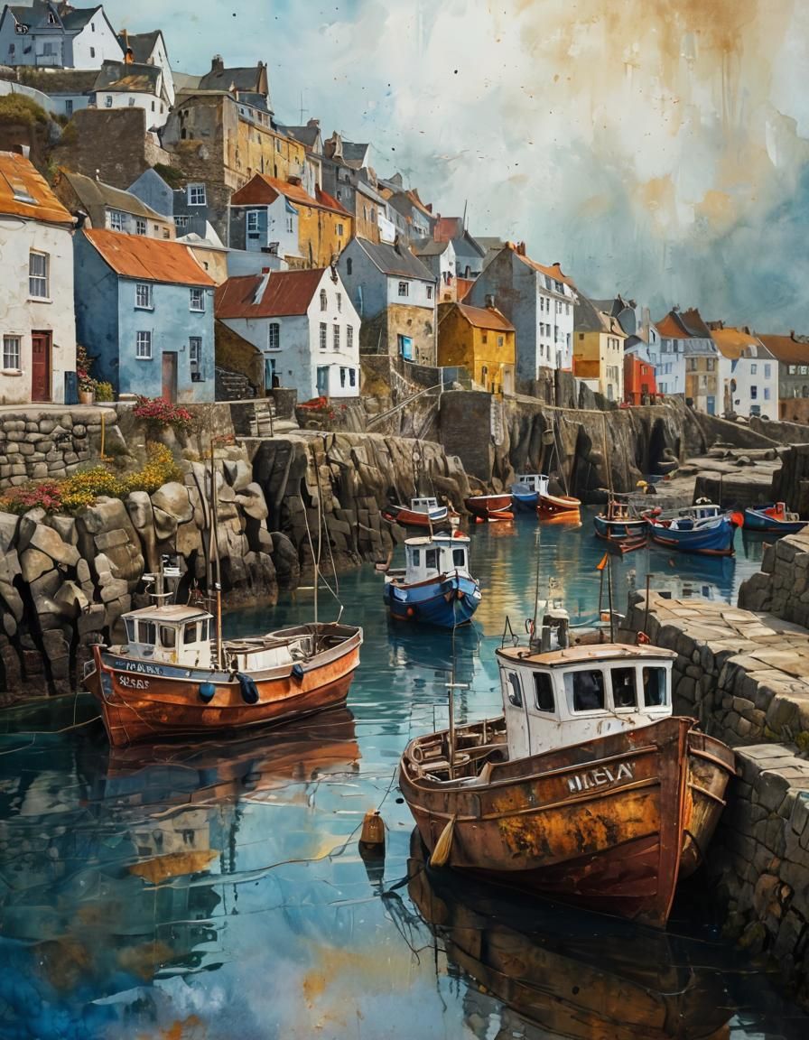 Metal Relief Artwork of Mevagissey Harbor