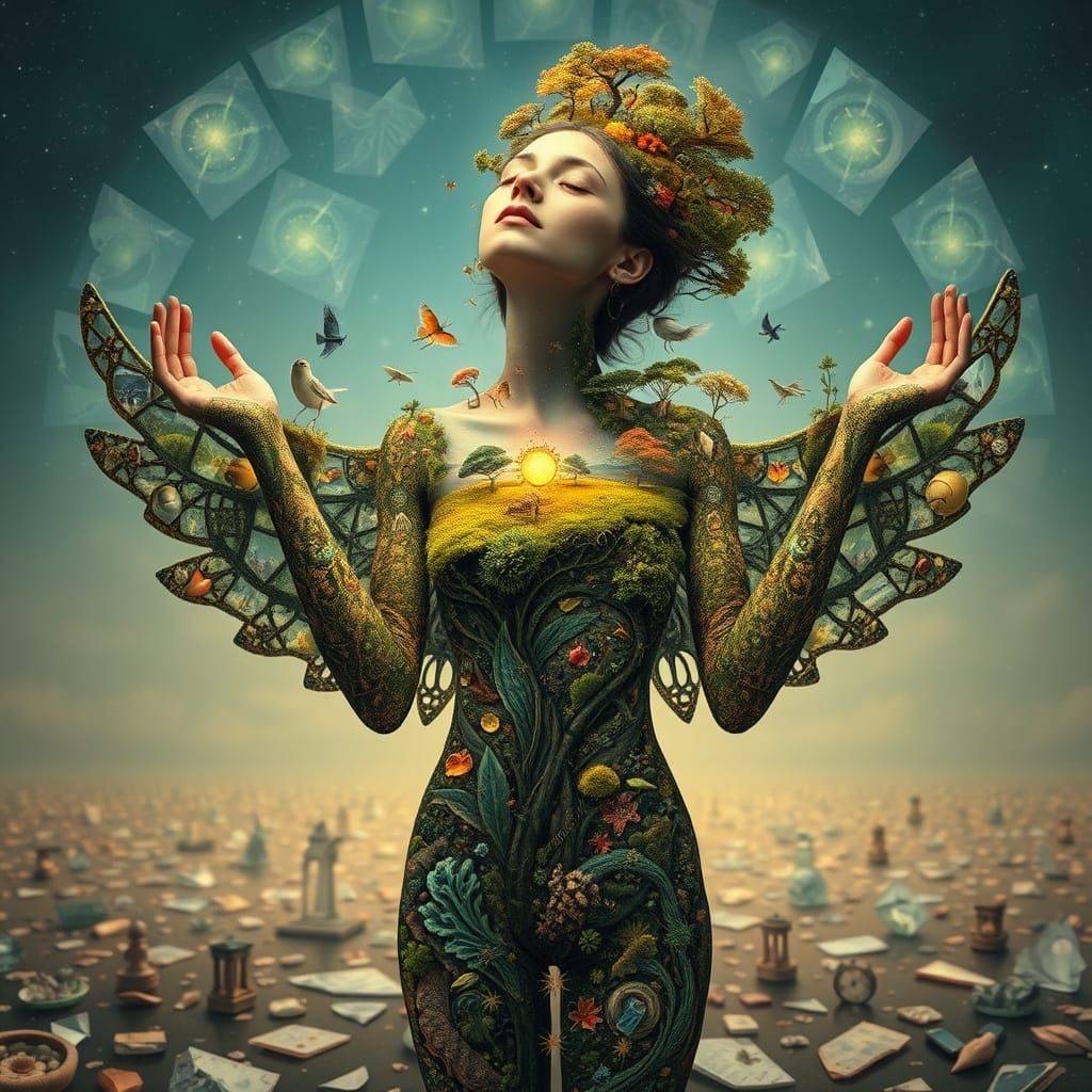 Ethereal Bio-Art Goddess of Interconnected Ecosystems