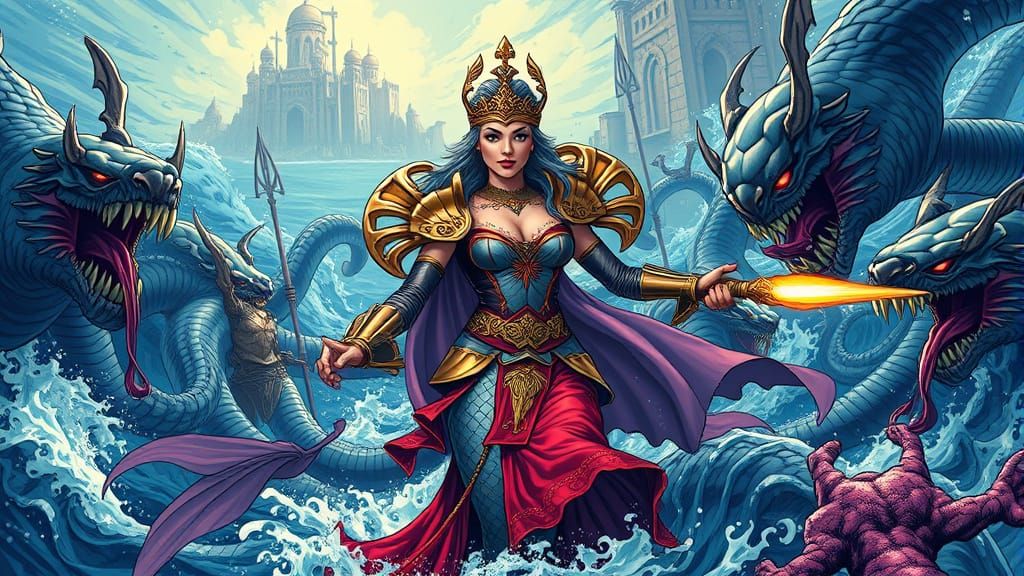 Sea Queen Leads Mermaid Warriors in Epic Battle