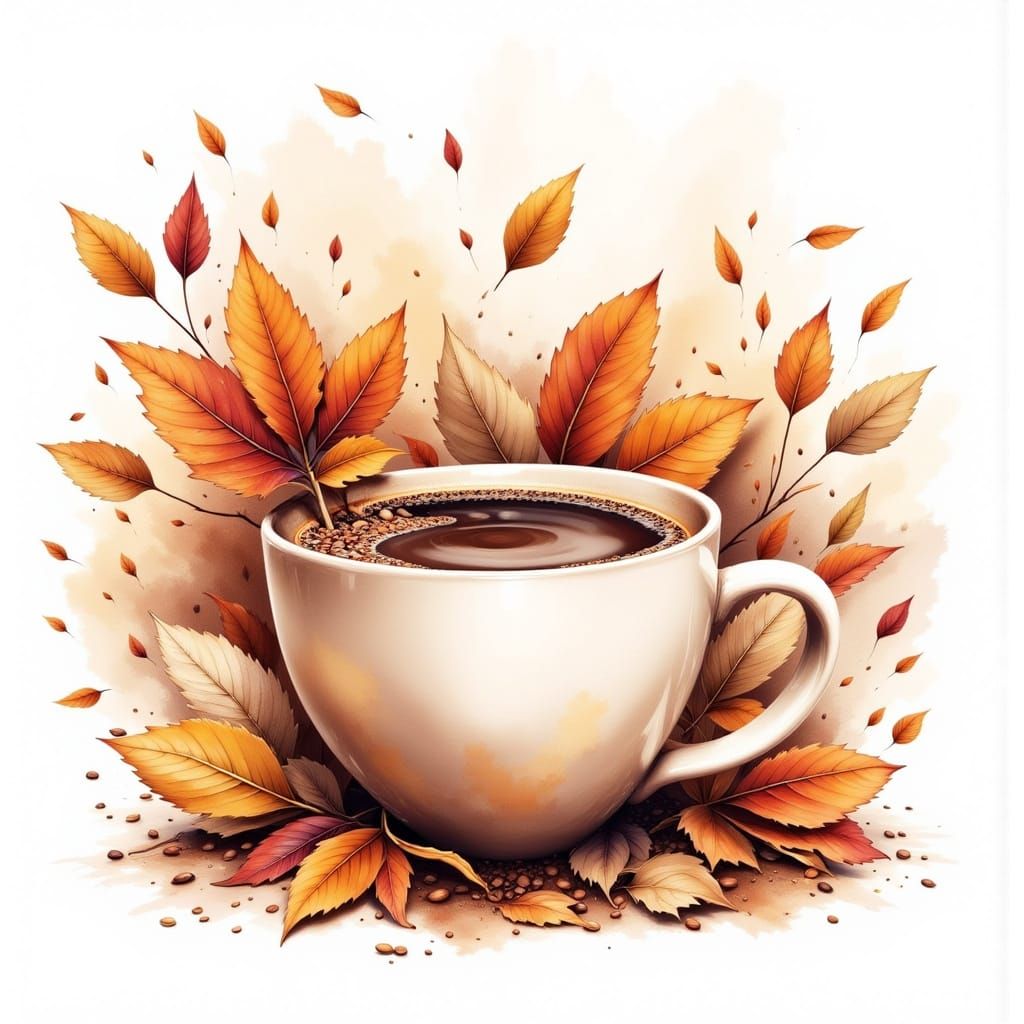 Autumn Vibes Coffee Cup in Watercolour Style