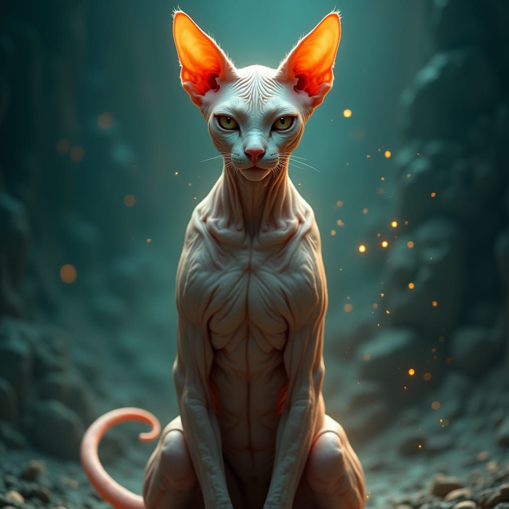 Heroic Muscular Sphynx Cat in Fantasy Art Style