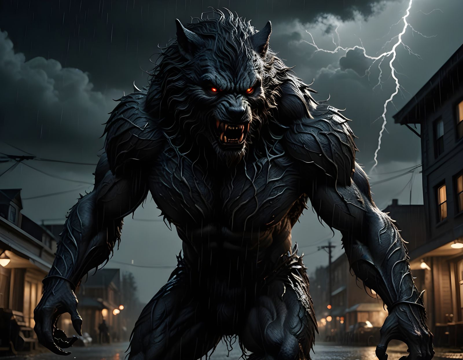 Stunning Cyberpunk-Style Wolfman in Epic Action Pose