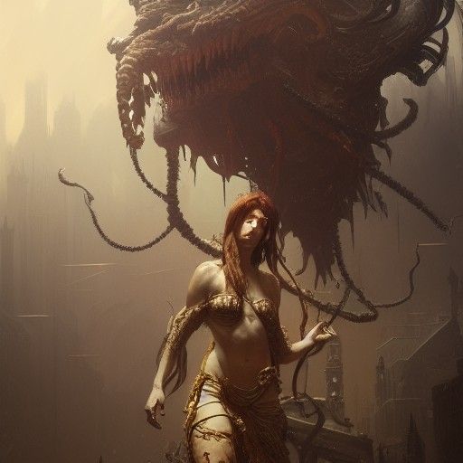 Detailed Gorgon in Dark Fantasy Art Style