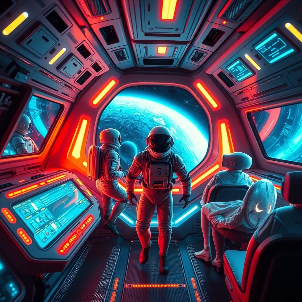 Futuristic Rocket Interior in Deep Space