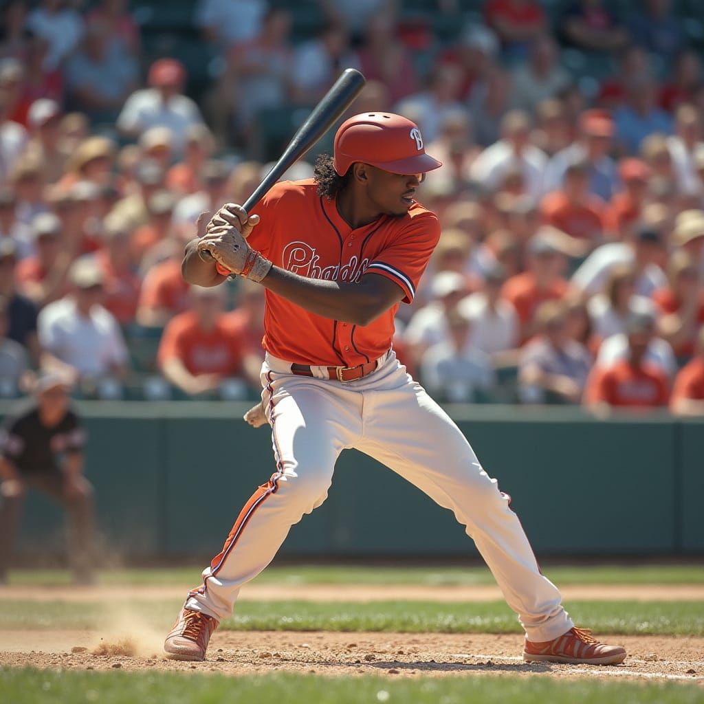 Baseball Player in Action, Photorealistic Sports Photography