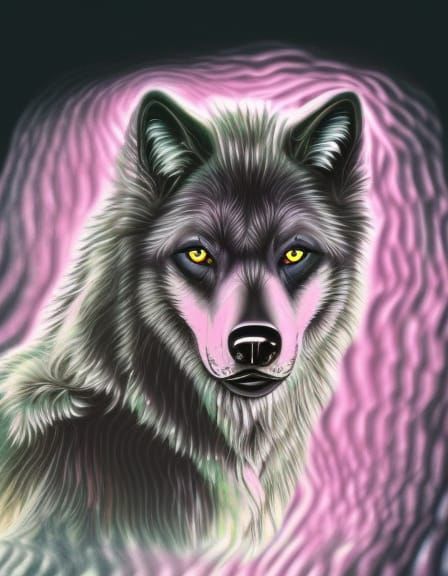 Black Wolf in Forest with Holographic Lighting