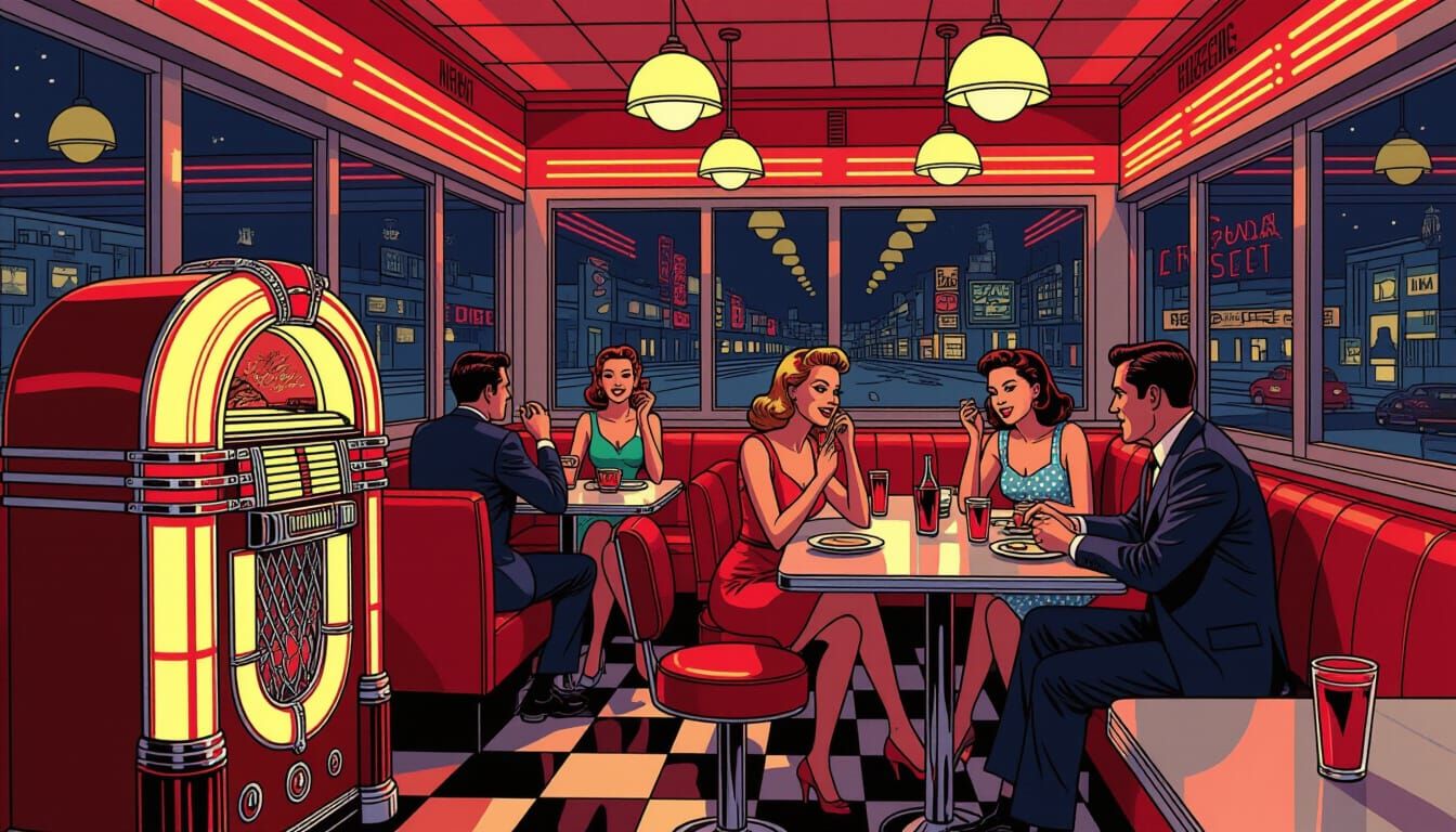 1950s Diner Scene in Comic Art Style