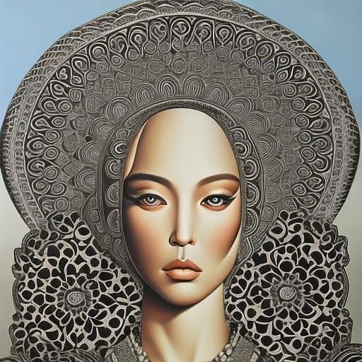 Baroque Surrealist Portrait with Sharp Eyes