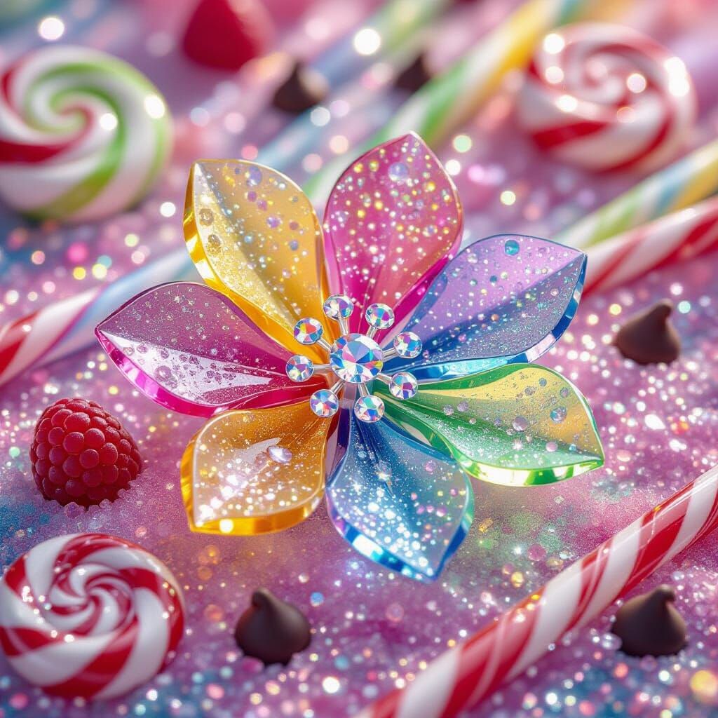 Rainbow Crystal Candy Flowers in Digital Art Style