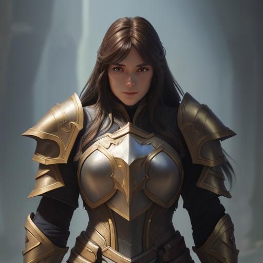 Dwarf Female Paladin in Shining Armor, Digital Art