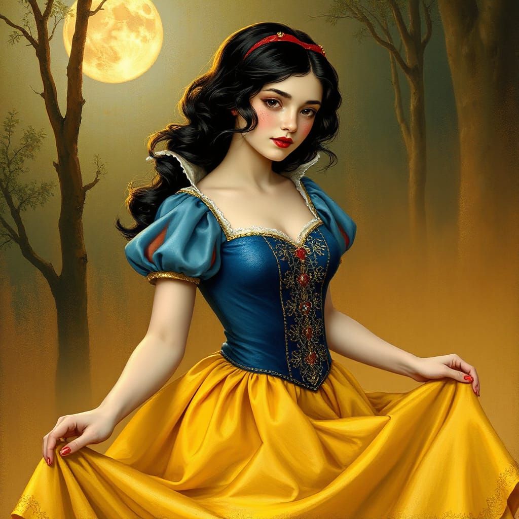 Fairytale Princess in Elegant Blue Bodice and Yellow Skirt, ...