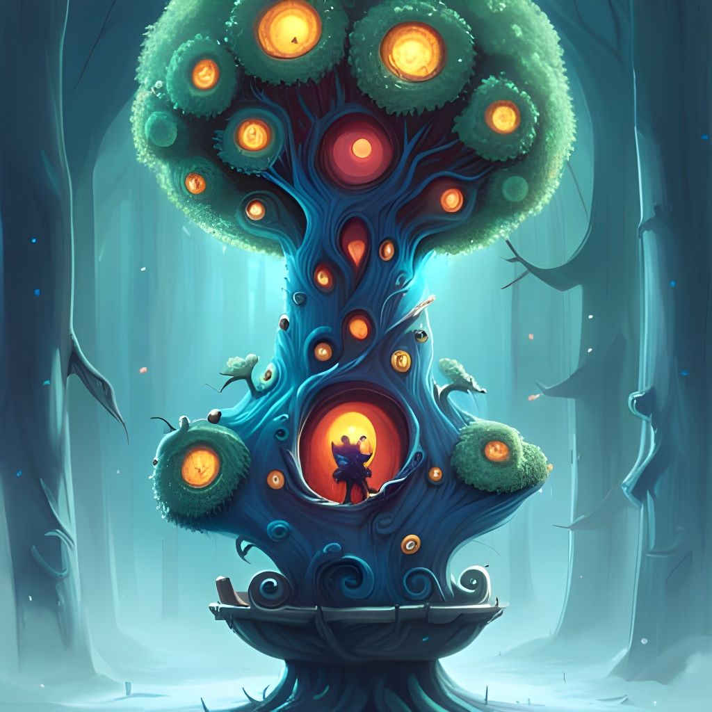 Adorable Blue Monster Tree in Hyperdetailed Fantasy Art