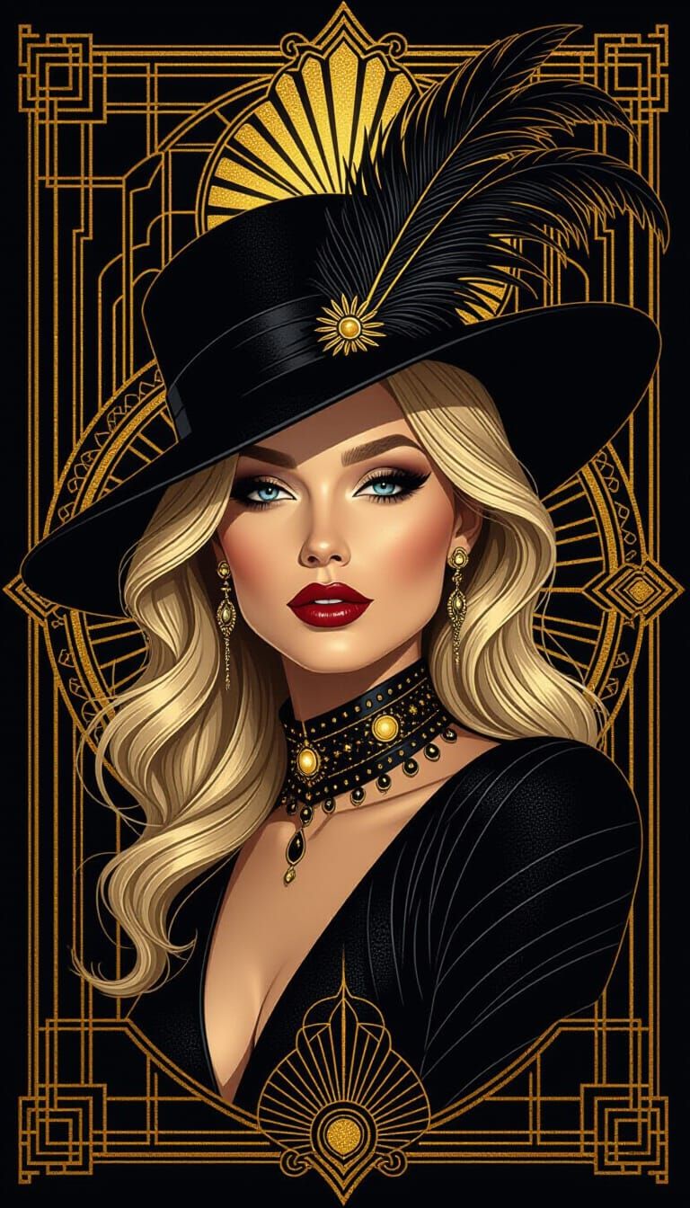 Art Deco Woman in Cyberpunk Style with Neon Glow