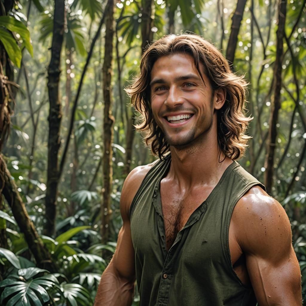 Happy Tarzan in Jungle, Professional Photography