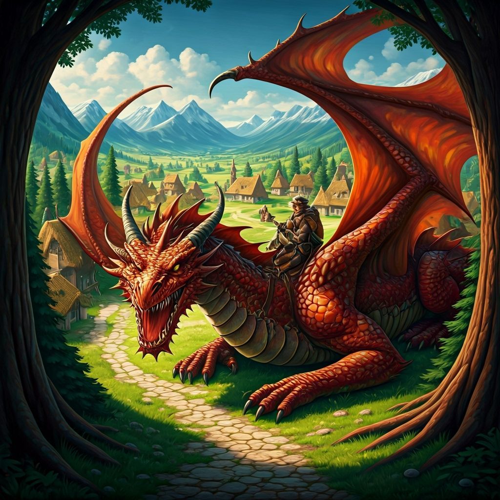 Fire Dragon Protector of Village as Oil Painting