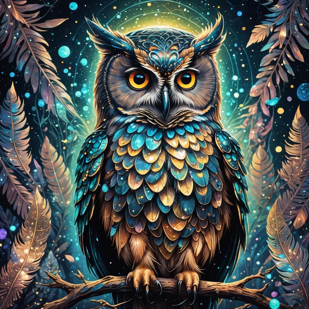 Bioluminescent Owl with Glitter Feathers
