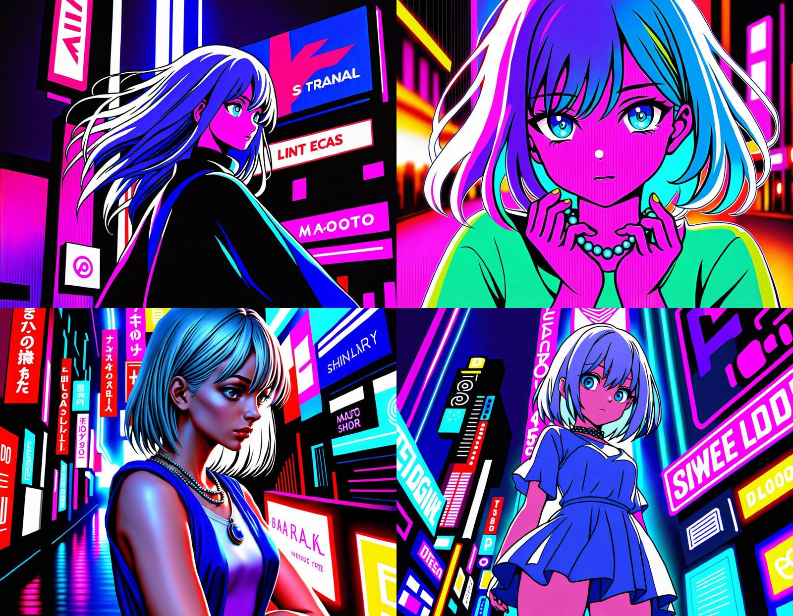 Anime Girl with White Hair in Cityscape