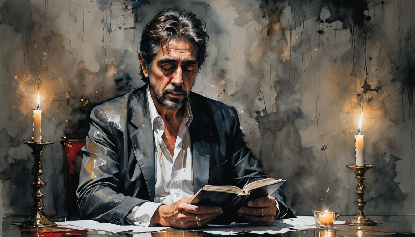 Al Pacino Reading: Surreal Alcohol Ink Art