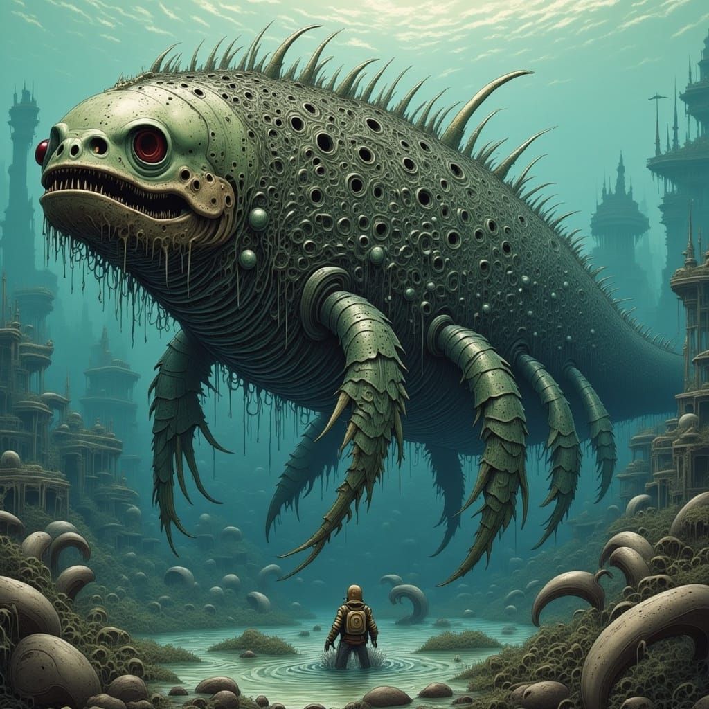 Corroded Biomechanical Leviathan in Sunken City