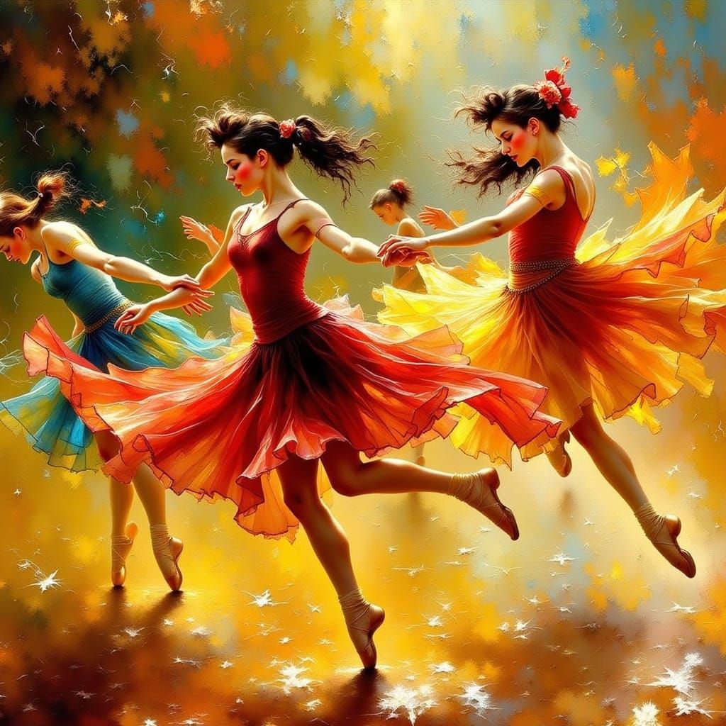 Ballerinas in Motion with Swirling Skirts