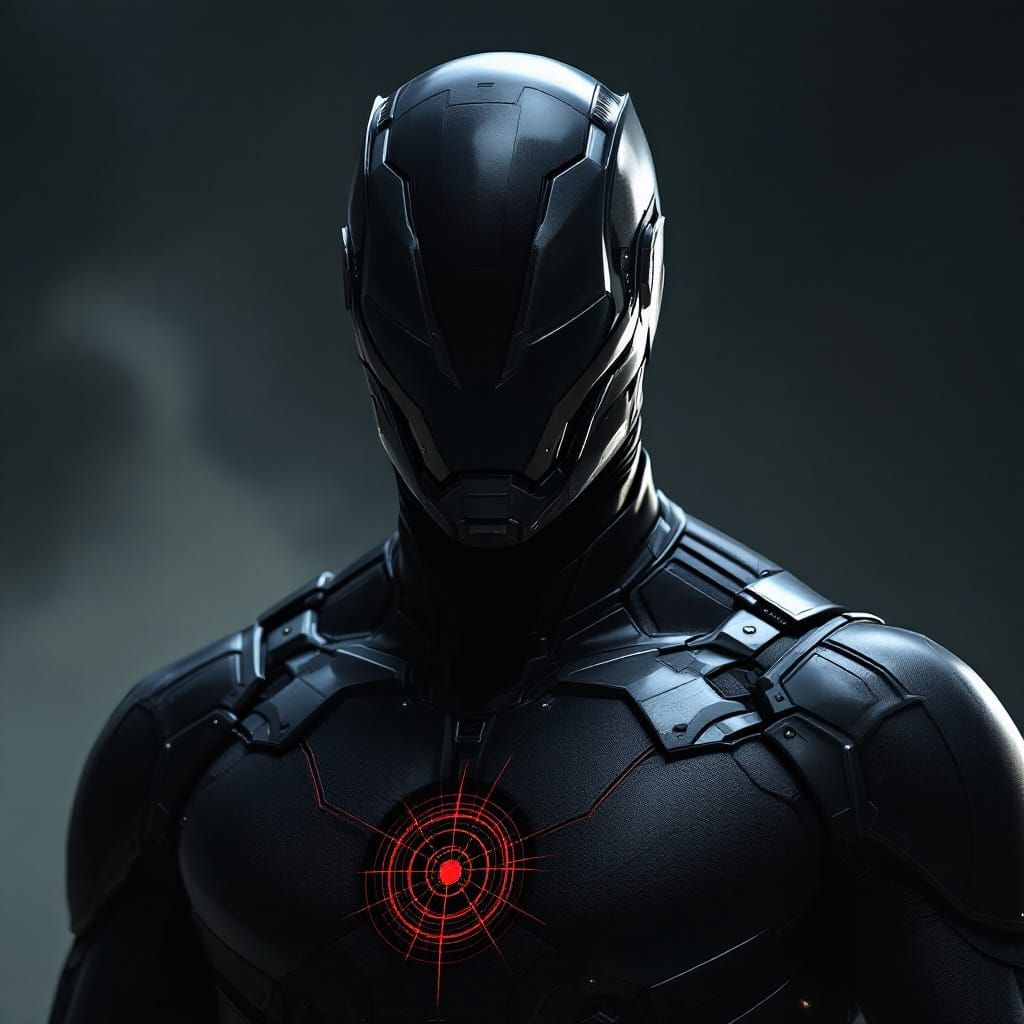 Superhero in Black Spandex With Target And Armor