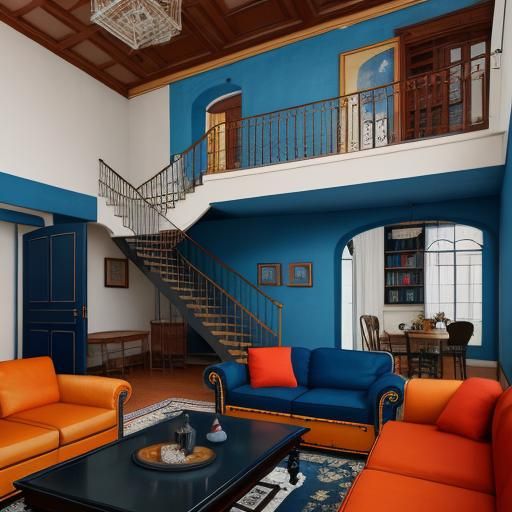 Eclectic Living Room with US Flag, Professional Photography