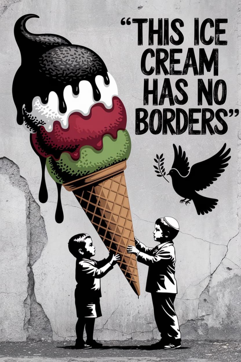 Banksy-Style Mural: Melting Ice Cream Has No Borders