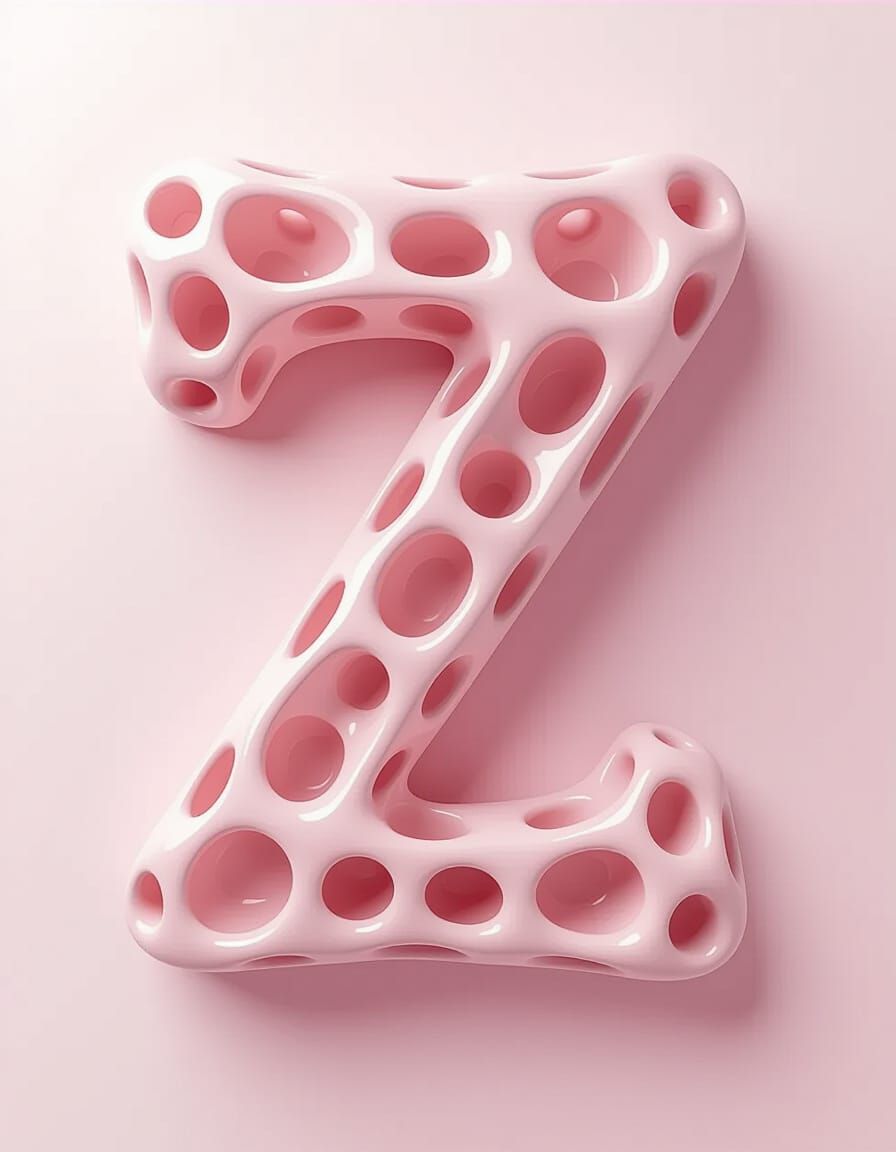 Futuristic Pink Letter Z Biomorphic Sculpture