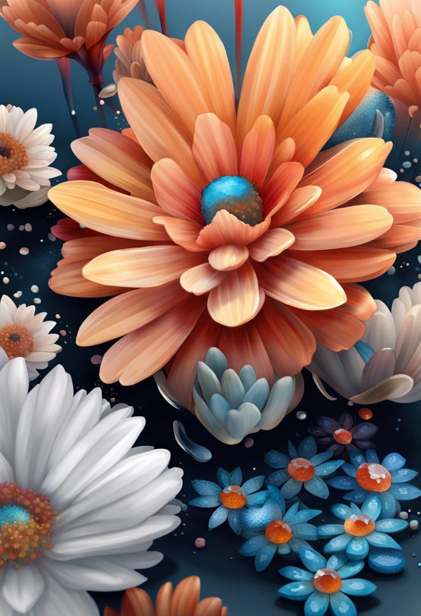 Flowers Surrounded by Blue Crystals