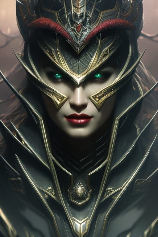 Sinister Man with Spiderweb Armor in Dark Fantasy Style