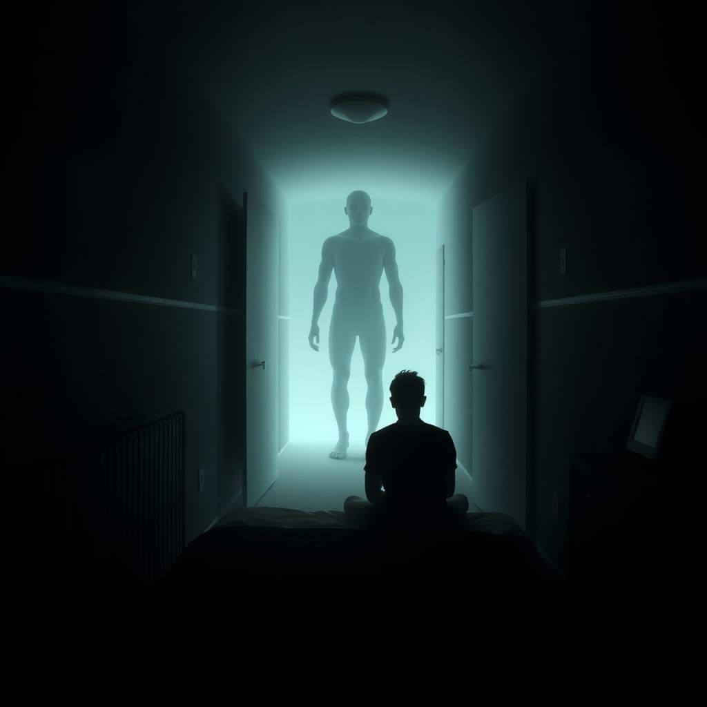 Terrifying Shadow Figure Creeping Down Dark Hallway