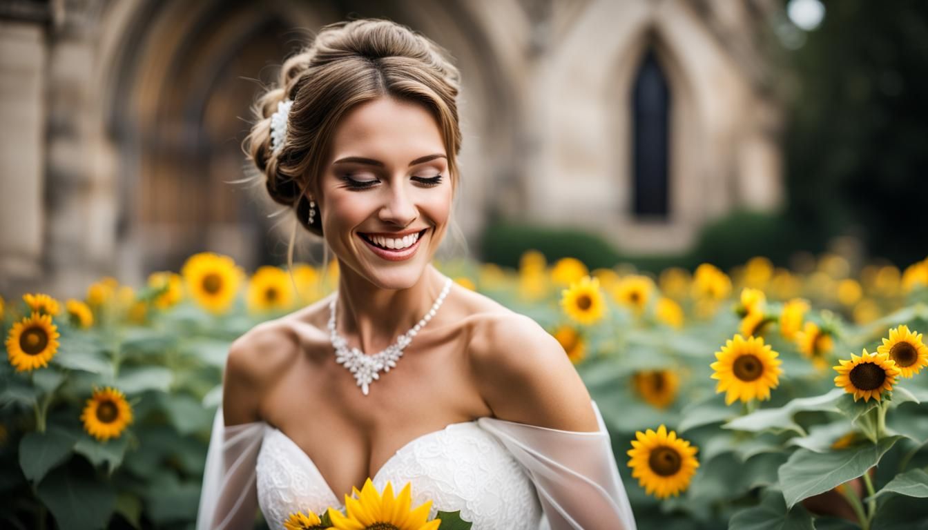Radiant Bride with Sunflower Bouquet in Church