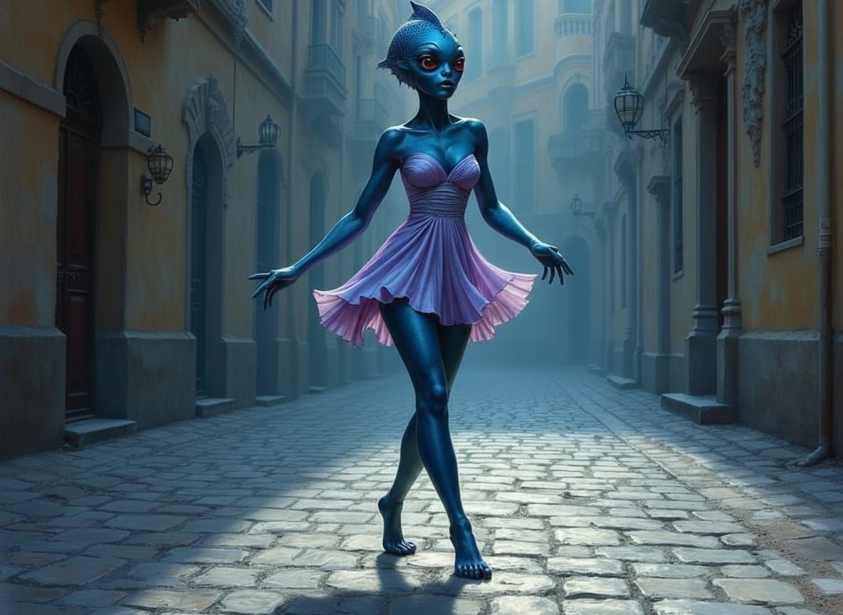 Venusian Fish-Woman in Lavender Silk Dress, Impressionistic ...