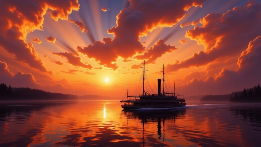 Majestic Steamboat at Sunset on Mississippi River