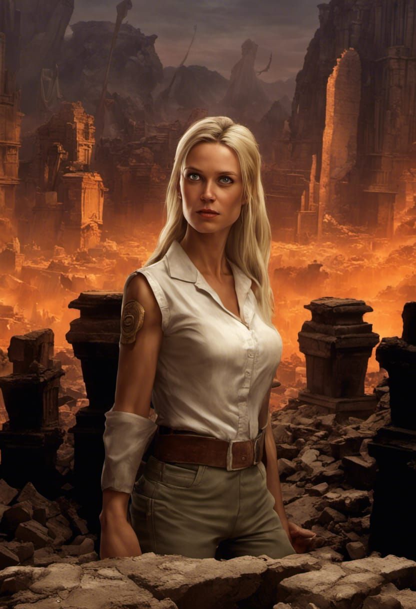 Giant Archeologist Overlooks Miniature City