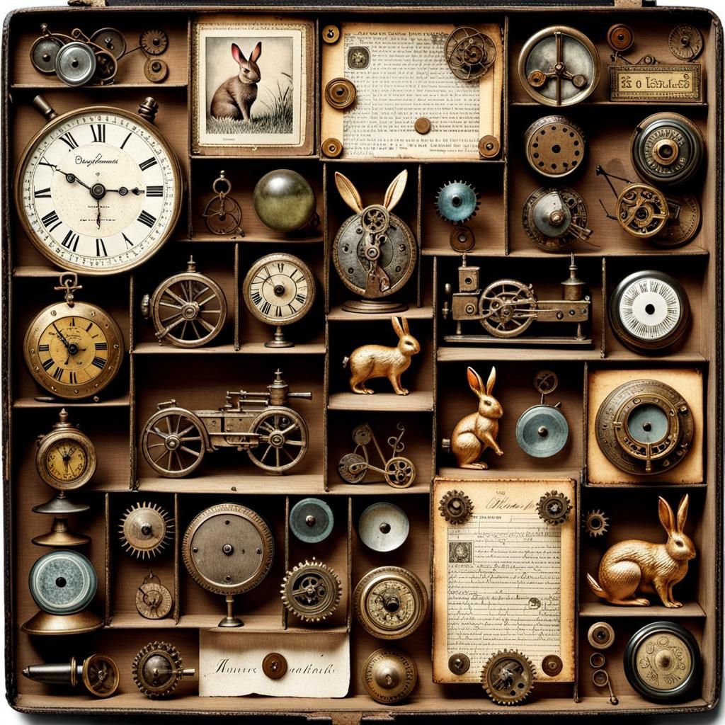 Steampunk Scrapbook Collage of Vintage Bunnies