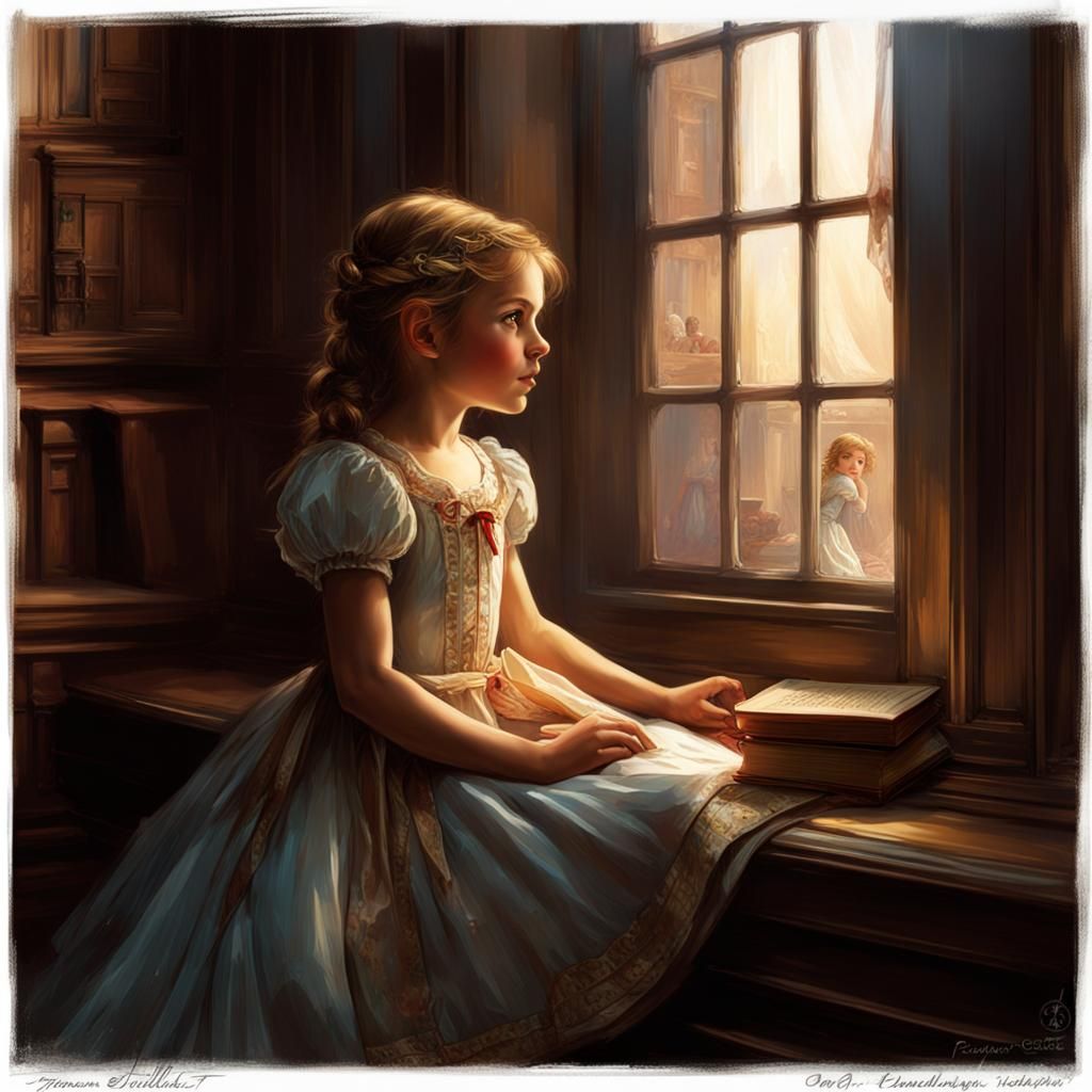 Victorian Girl in Attic, Digital Art Portrait