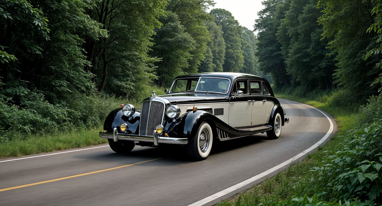 Limousine Races Through Lush Jungle Landscape