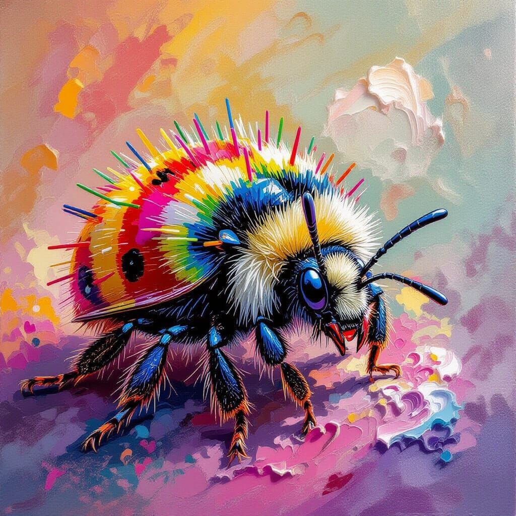 Hedgehog with Colored Pencil Spines, Hyperrealistic Oil Pain...