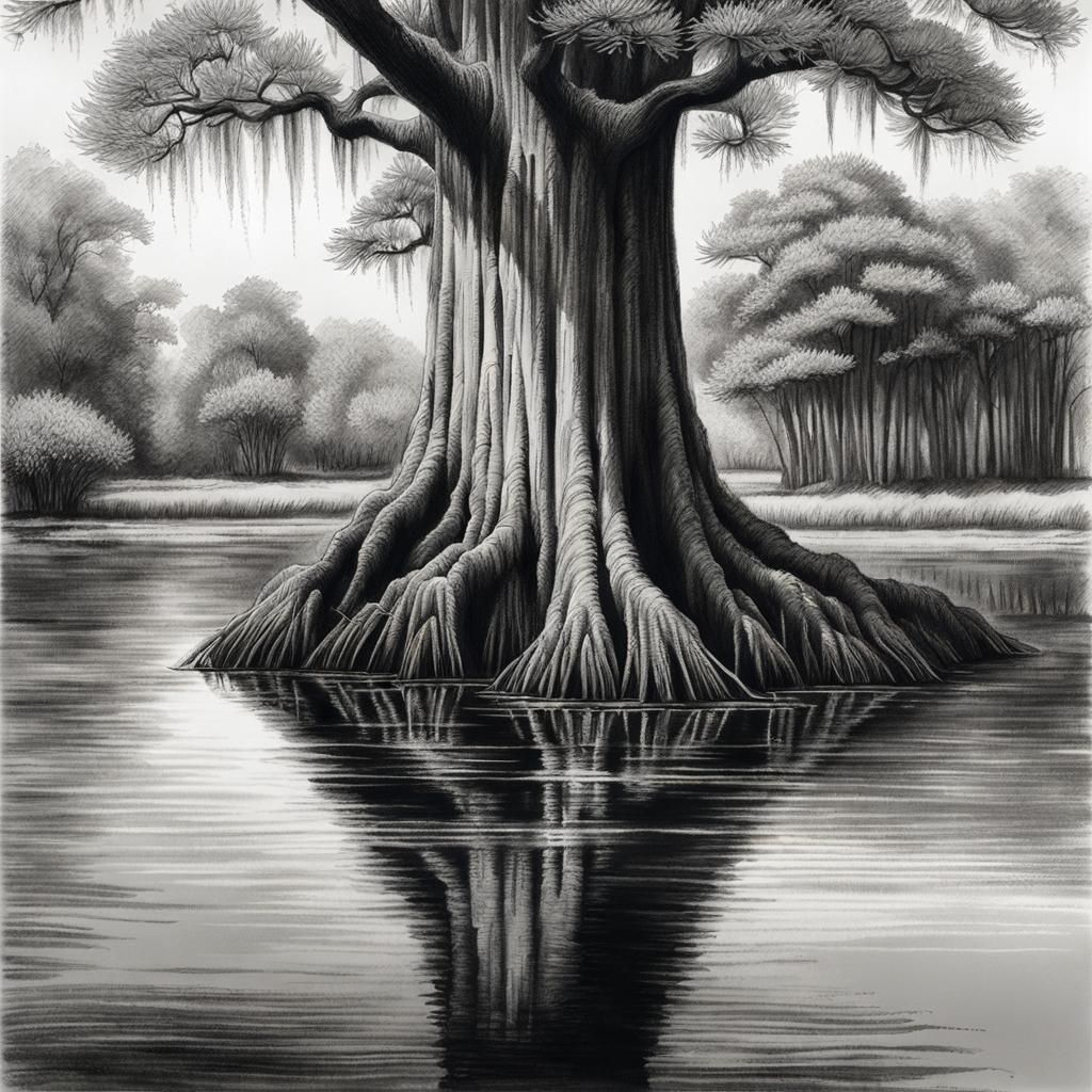 Louisiana Bald Cypress Tree Ink Drawing