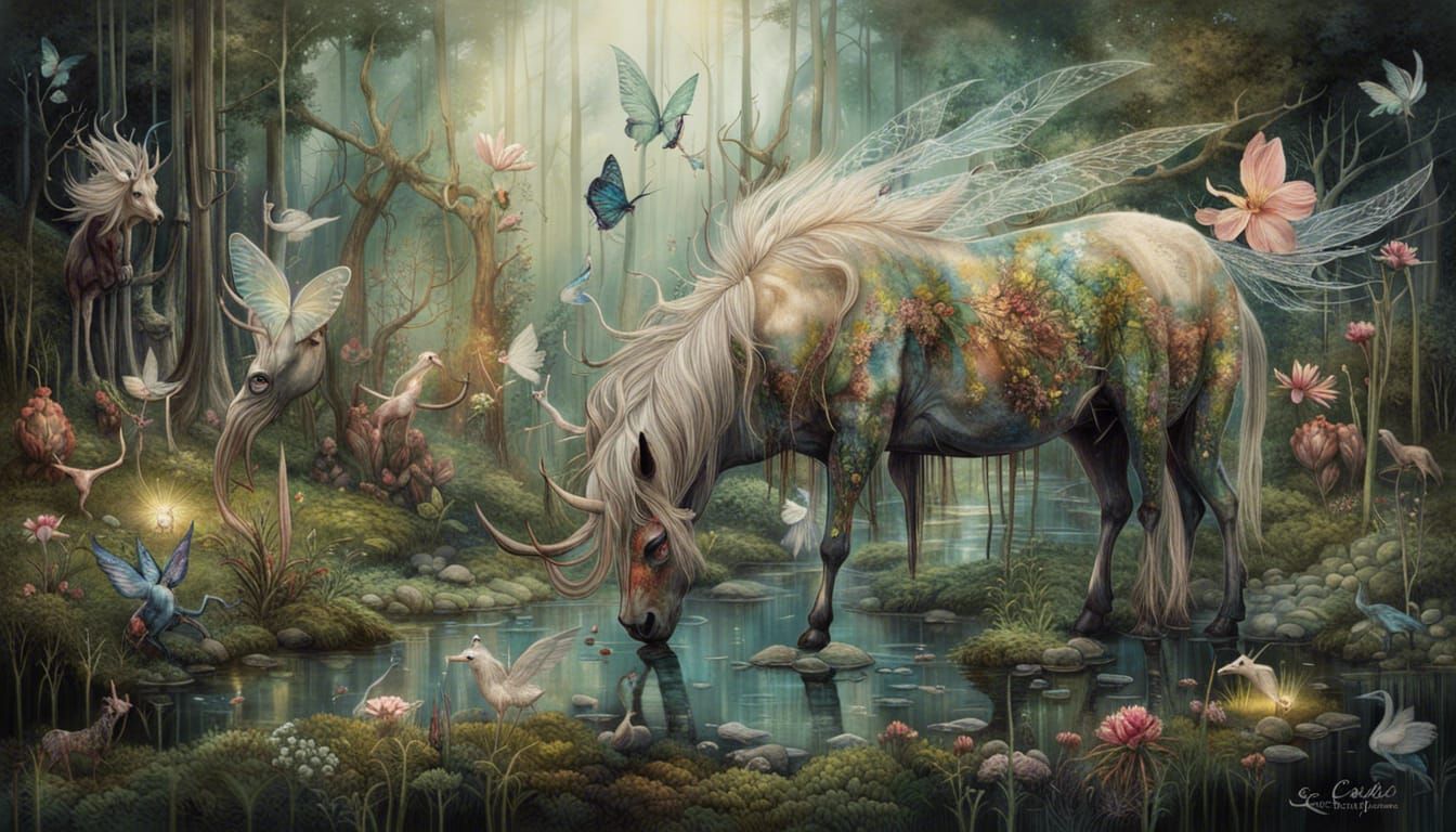 Botanical Dream Kingdom with Ethereal Creatures