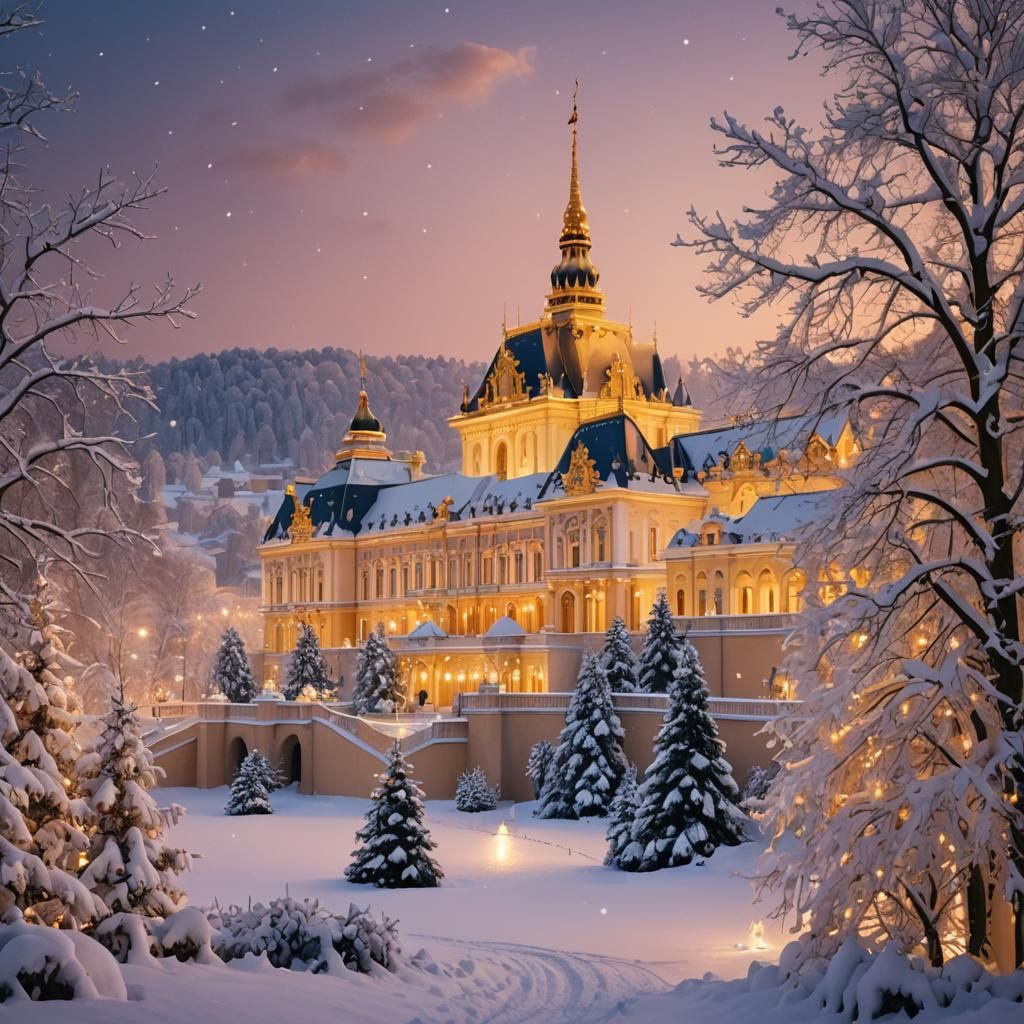 Golden Royal Palace in Winter Wonderland, Close-Up