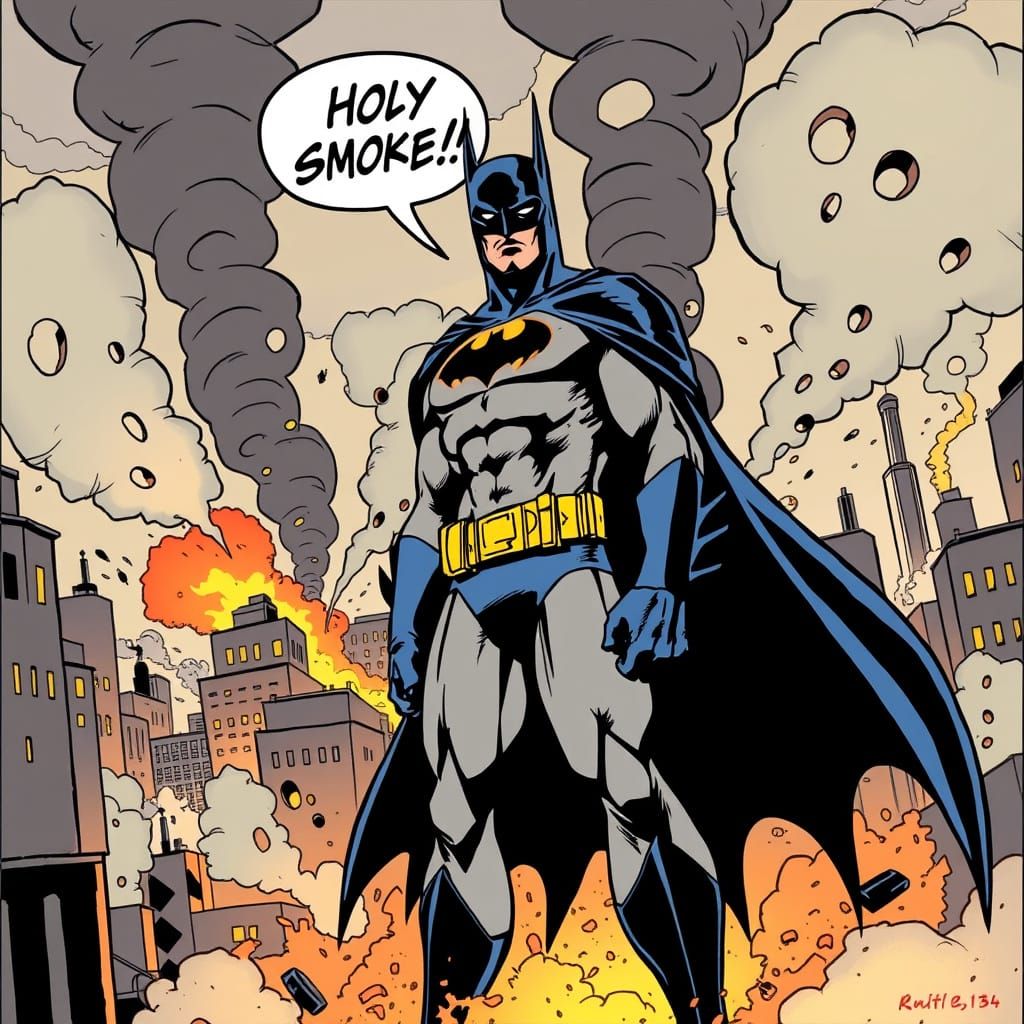 Batman arrives at the scene of a fire