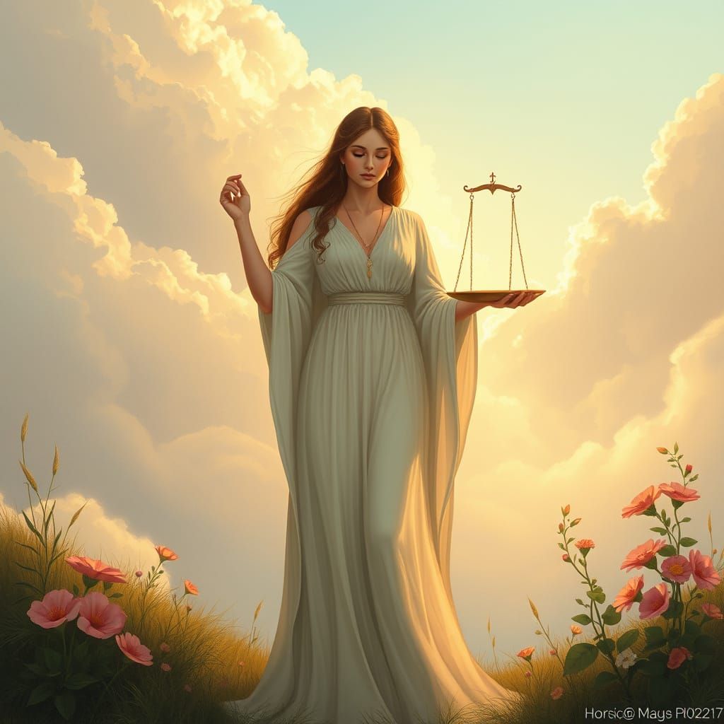 Ethereal Libra Goddess in Dreamy Landscape