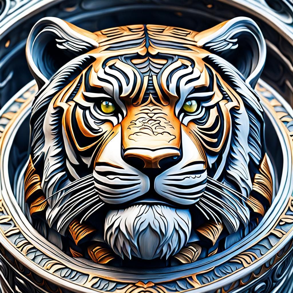 Dora Jar Tiger Face in Art Nouveau Rococo Style